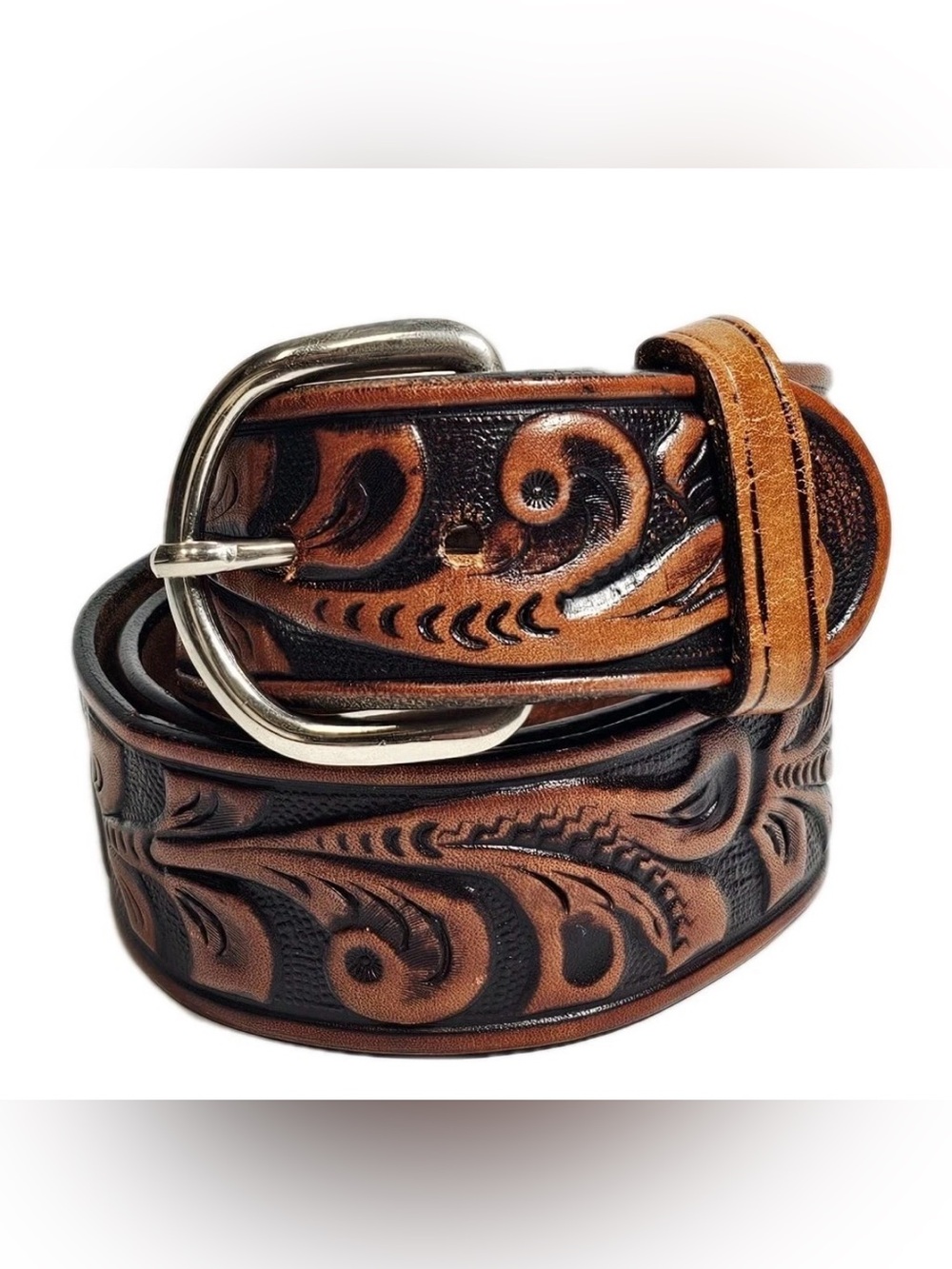 Vintage Rockmount Ranch Wear Mens Hand Tooled Leather Belt 32 Western Rodeo Boho